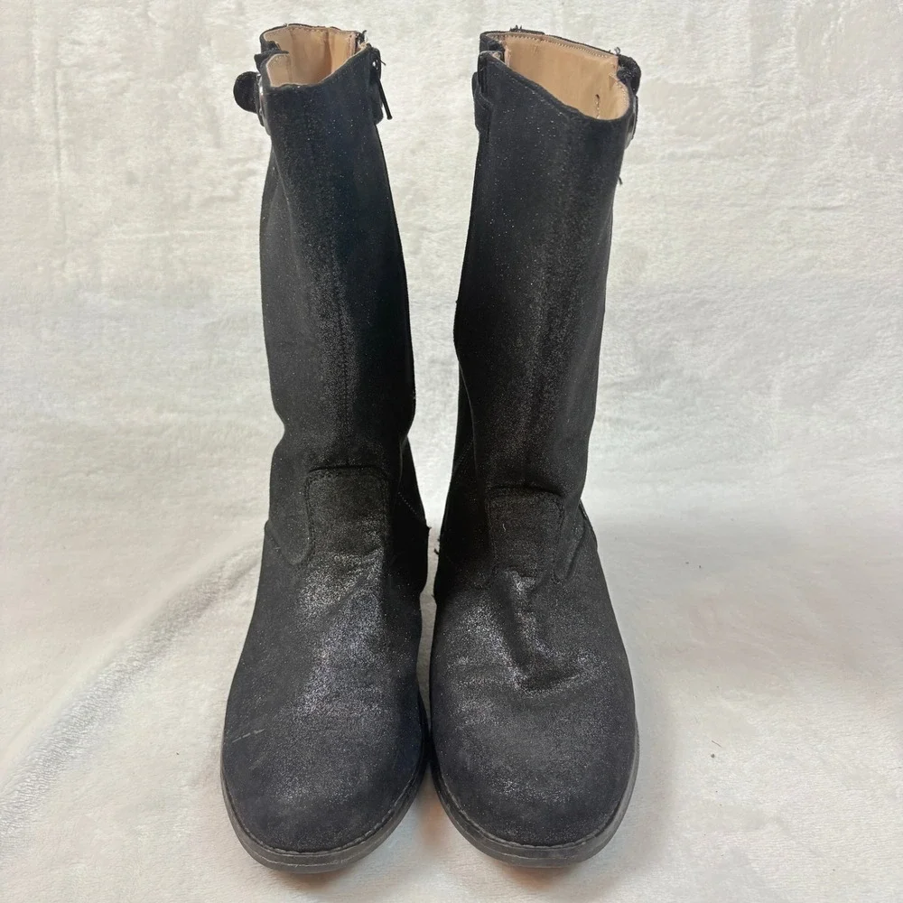 Hanna Andersson Glitter Tall‎ Boots Kids Black Good Shimmer Biker Moto Buckle